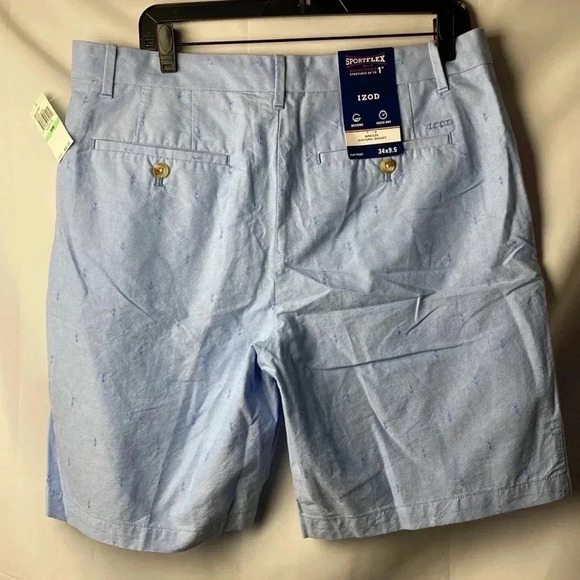 IZOD SPORTFLEX BREEZE OXFORD SHORT MENS SIZE 34” x 9.5” LIGHT BLUE WITH ANCHORS - Picture 15 of 15